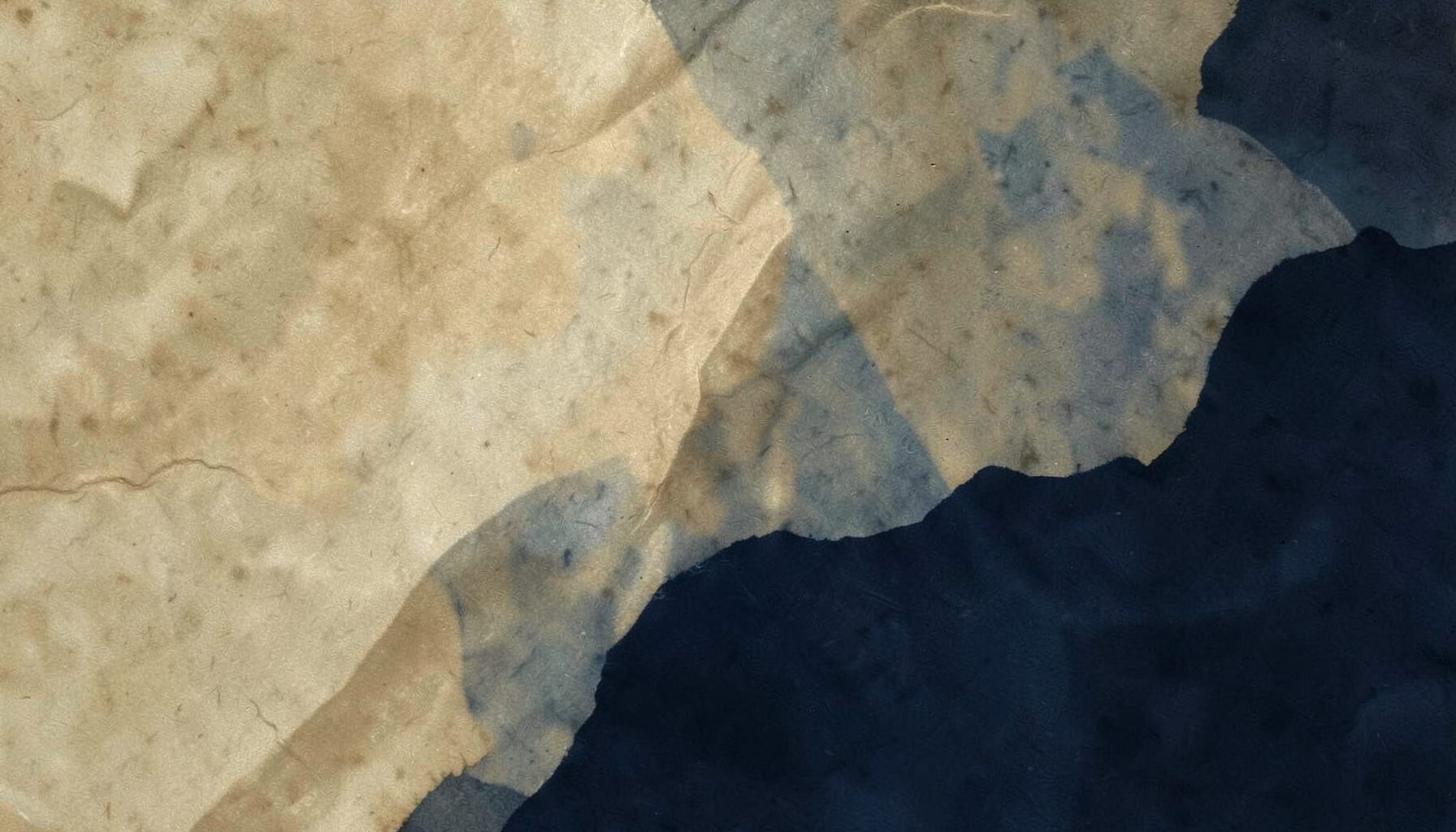 Soft abstract composition in muted golds and deep navy blues, suggesting parchment textures and contemplative academic atmosphere
